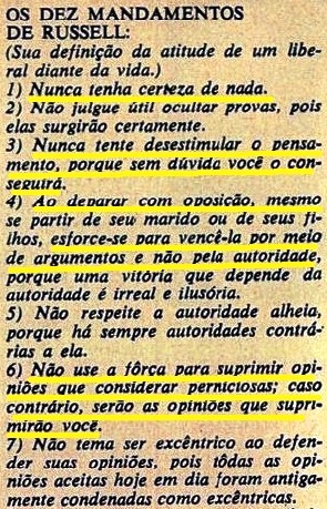 BERTRAND RUSSEL, mandamentos, 1, Veja, fev 1970