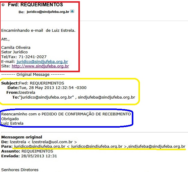 sindjufe, recebimento reqeuerimentos
