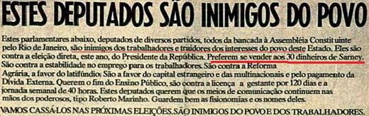 cut, pt, inimigos do povo, sarney, VEJA, fev 1988