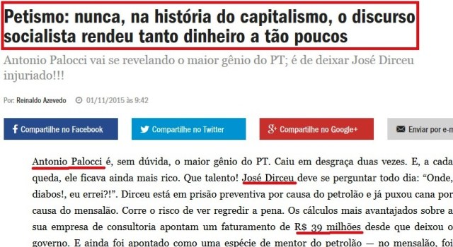 REINALDO AZEVEDO, OS MILIONÁRISO DO PT