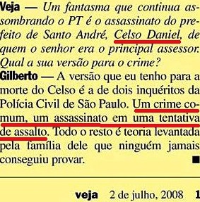 Gilberto Carvalho, Veja, amarelas 16, Celso Daniel, 2008