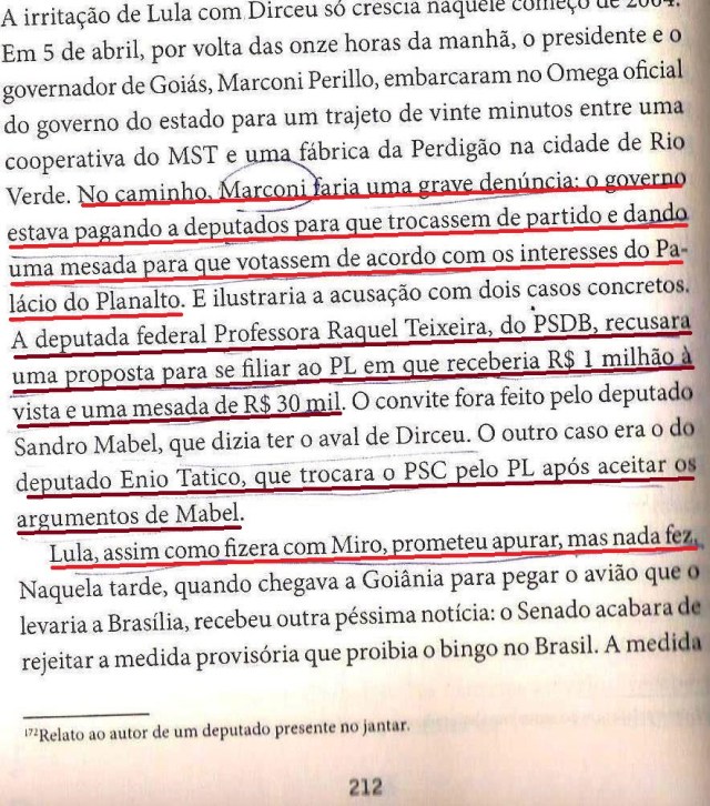 DIRCEU, A BIOGRAFIA, fl. 212, perilo avisa a lula do MENSALÃO